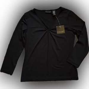 Apostrophe The Morgan Top Black Long Sleeve Women's Stretch Fitted Blouse Medium